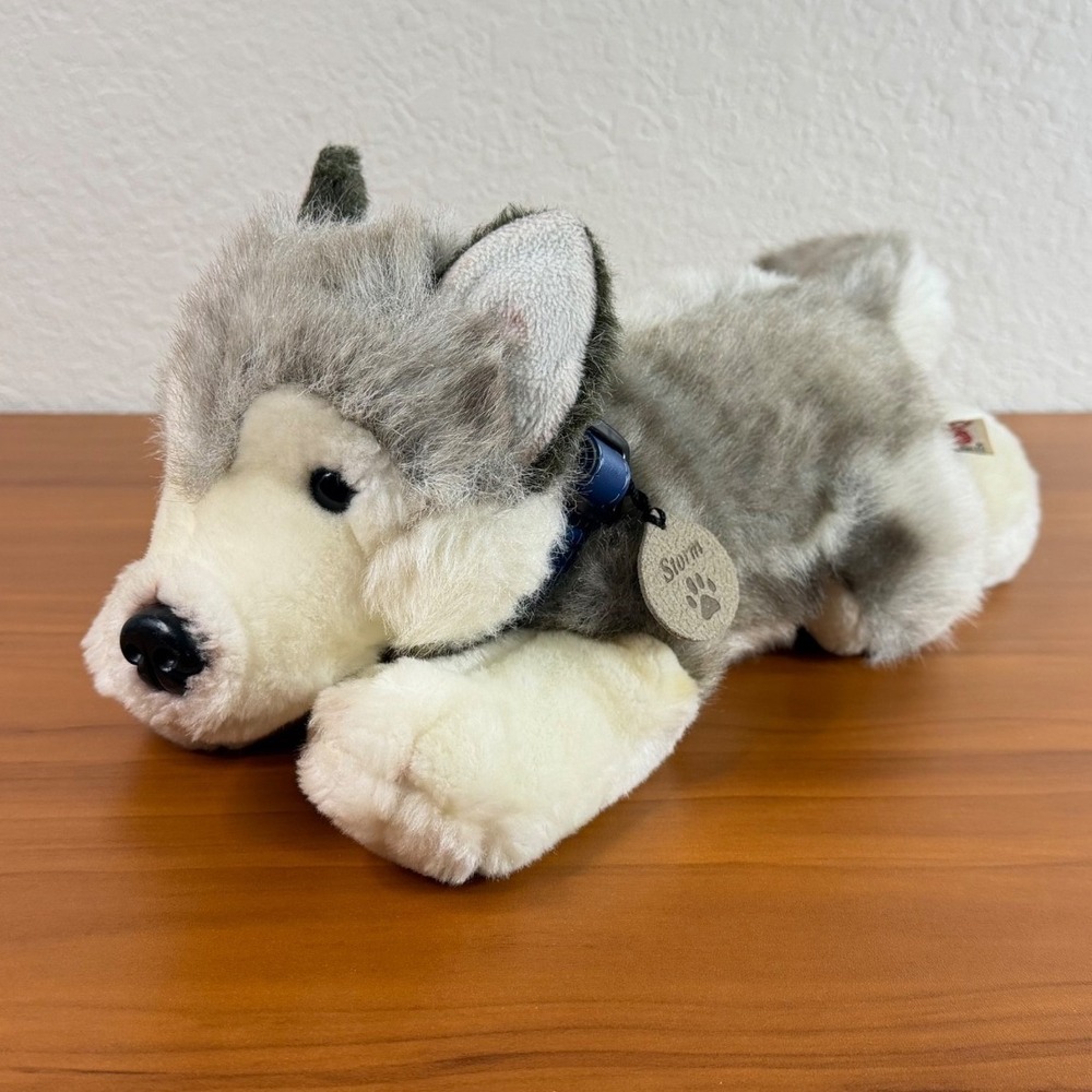 Keel Toys Storm Husky Dog Plush Grey White Stuffed Animal 12 Inch Blue Collar